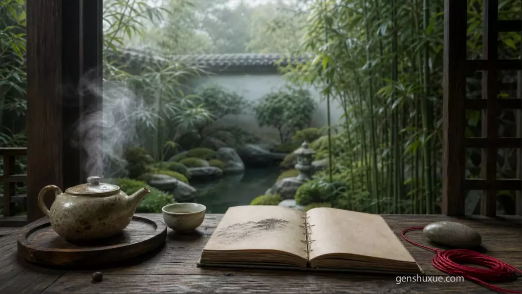 窗明几淨的古風茶席古籍與沉思緣分真意的靜謐意境